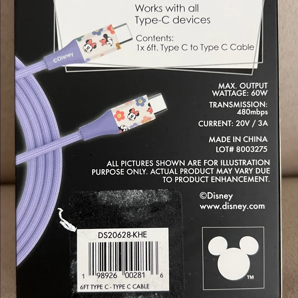 New Disney Minnie Type C Charging Cable
